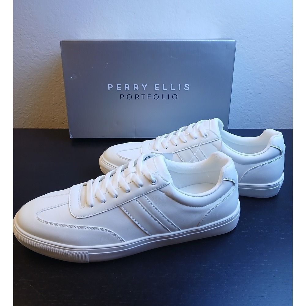 Perry Ellis Portfolio Men's White Low Top Sneakers Size 11 WORN ONLY ONCE, Mint